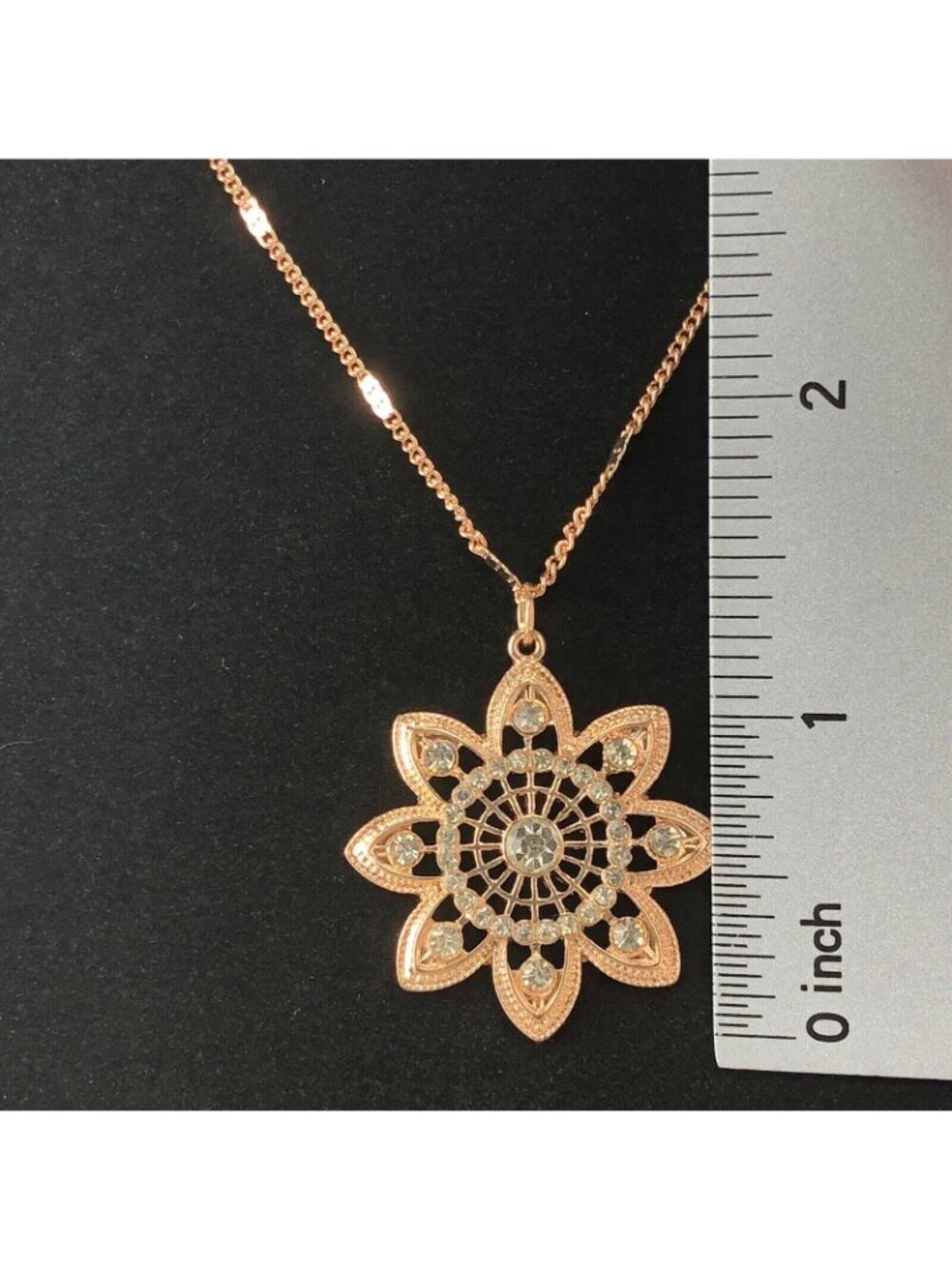 LC Lauren Conrad Copper Tone Long Necklace Flower Mandala - Picture 2 of 3